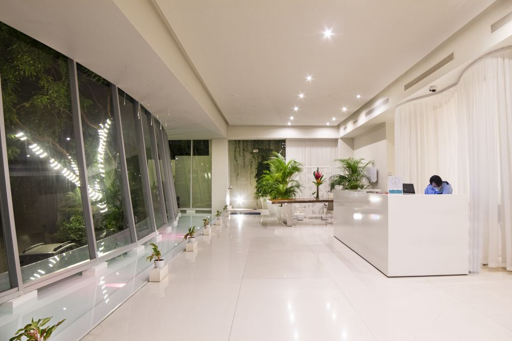 Lobby interior at night