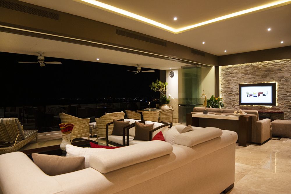 Living area, evening view