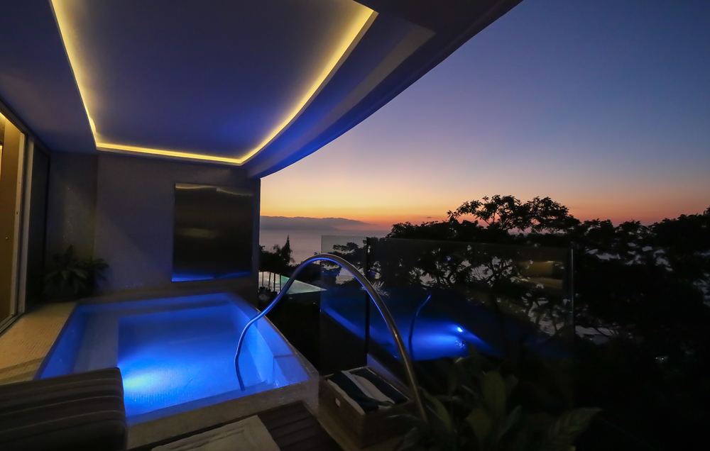 Pool at sunset, alternate view