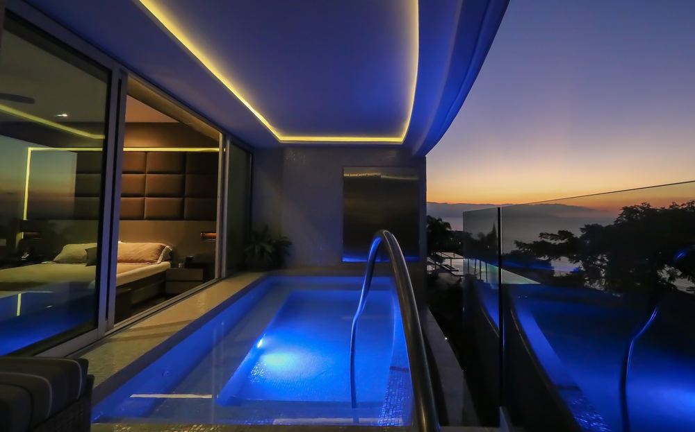 Pool at sunset, golden hour