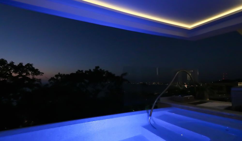 Pool illuminated at night